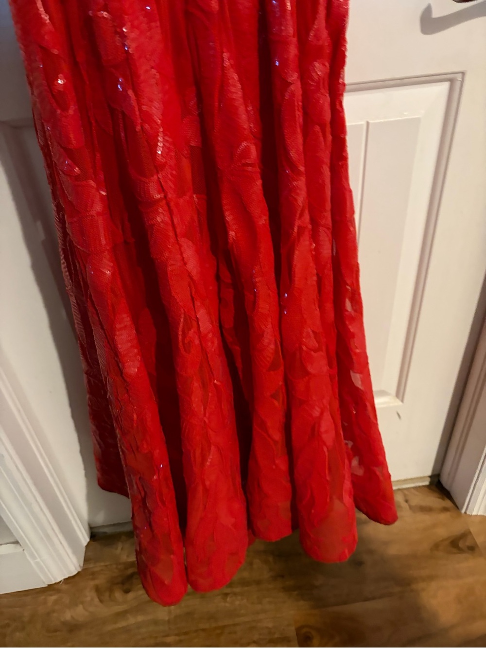 Jovani Red Sequin Plunge V-Neck Evening Gown - Picture 4 of 14